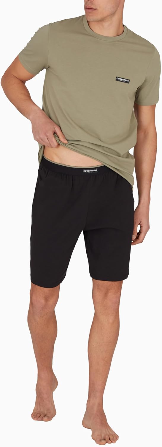Emporio Armani Herren Short Pajamas Pyjamaset S Schwarz/Vetiver, S Schwarz/Vetiver