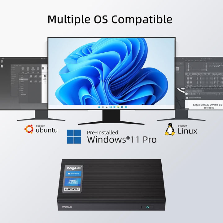 MeLE Lüfterloser Mini-PC Windows 10 Pro Celeron J4125 8GB DDR4 256GB eMMC Ultra-Thin Mini Desktop Co