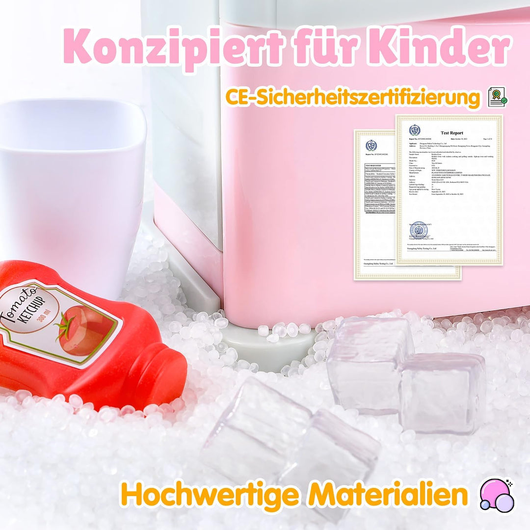PLAY Küche Kinder Kühlschrank Spielzeug mit Eisspender, Spielküche Zubehör Set mit Kinderkühlschrank