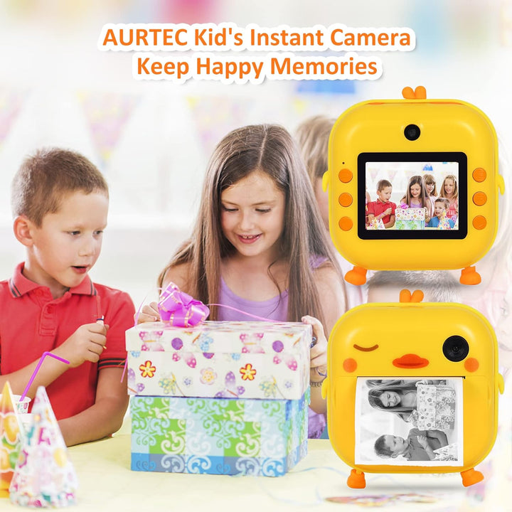 AURTEC Sofortbildkamera für Kinder, Mini-Thermodruckkamera, Keine Tinte erforderlich, 48 MP Dual-Kam