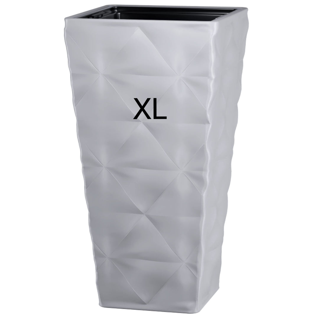 Pflanzkübel Blumenkübel mit Herausnehmbaren Einsatz Slim Hoch Quadratisch 3D Effekt Farbe: Grau XL (