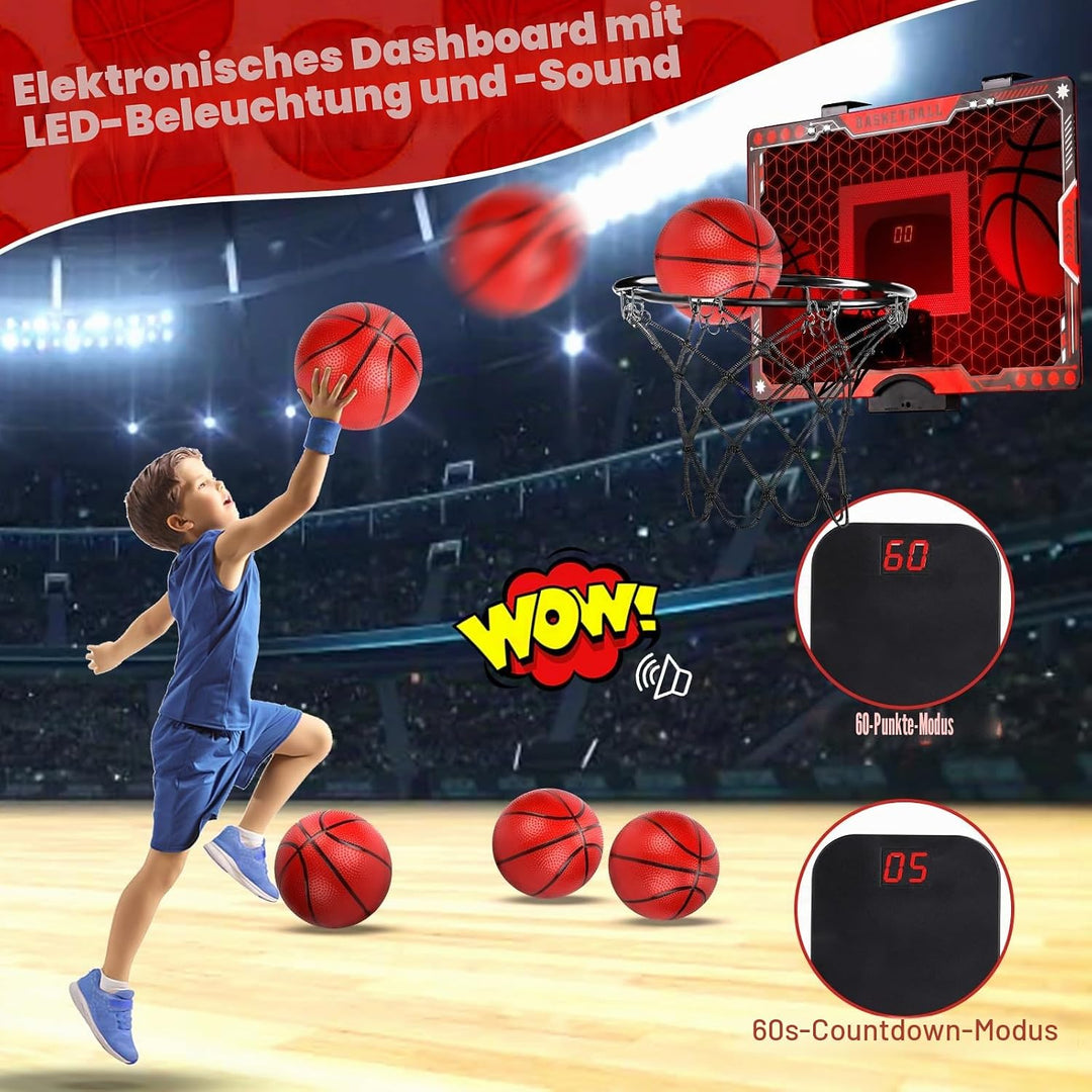 Joellfuner Mini Basketballkorb Indoor, LED Basketballkorb Kinder, Basketballkorb mit Elektronische A