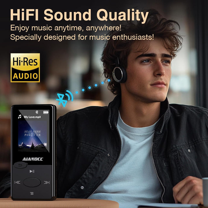 Mp3 Player Bluetooth 5.3 HiFi-Sound, Mp3 Player FM-Radio, Mini Mp3-Player 32G für Kinder und Erwachs