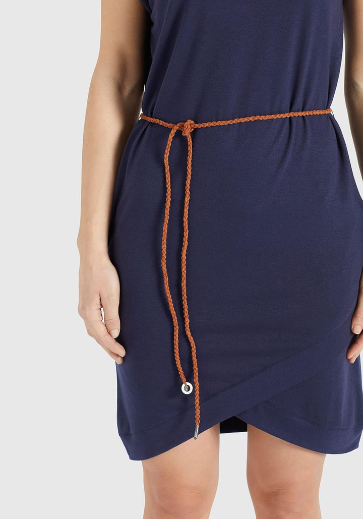 khujo Damen Kleid CAJSA Slim Fit kurz weich Jersey Mini Kunstledergürtel Eingrifftaschen