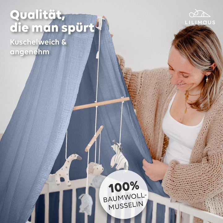 Betthimmel Babybett in 12 Farben [inkl. Himmelstange] - Himmel Babybett aus 100% Baumwolle Musselin