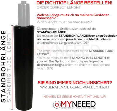 MYNEEED Gasfeder für Bürostuhl - Gasdruckfeder Belastbar bis 200 kg - Gasdruckdämpfer für Drehstuhl,