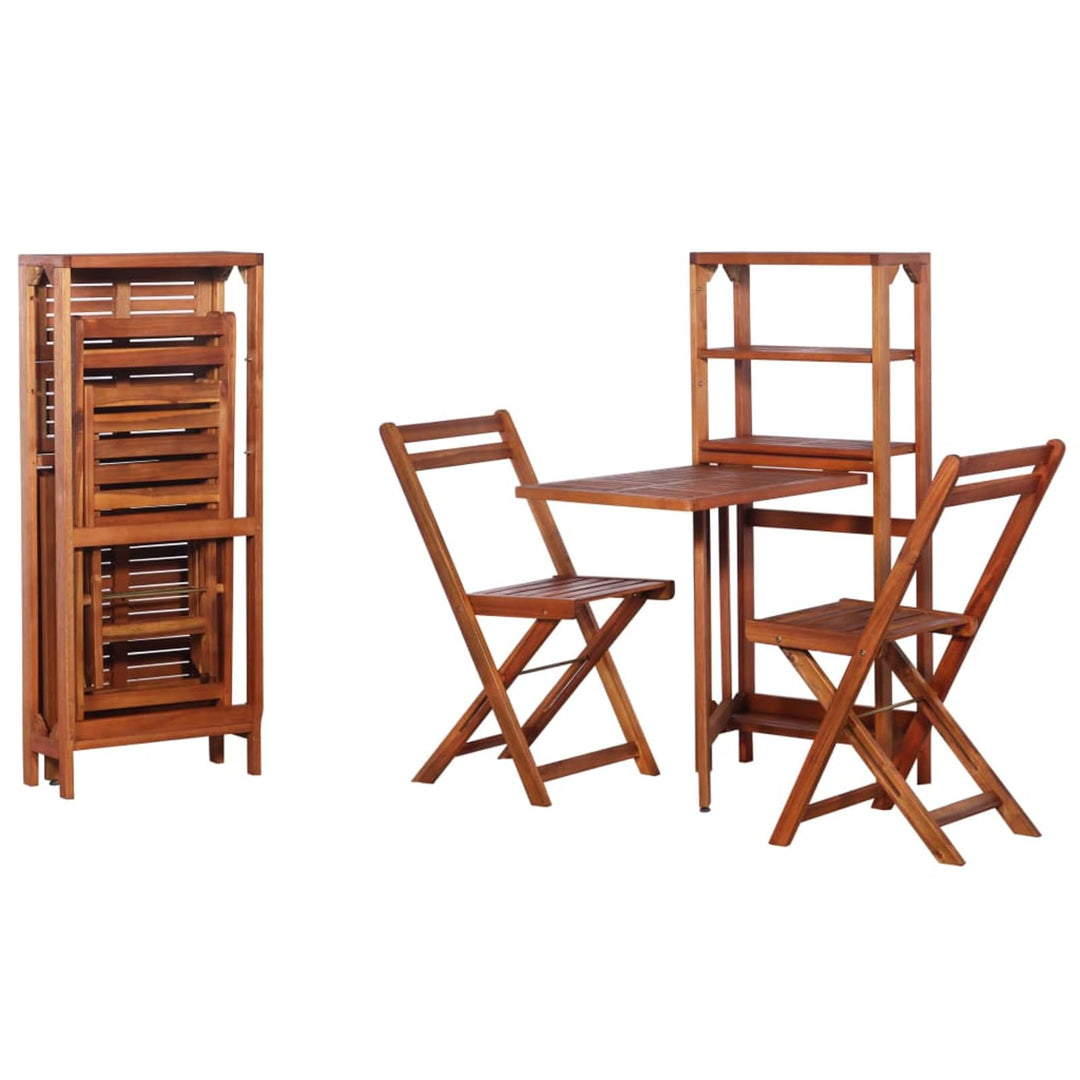 Tidyard Bistro-Set 3-TLG. Massiveholz Sitzgruppe, inkl 1 Lagerregal und 2 Klappstühle, Gartenm?Bel B