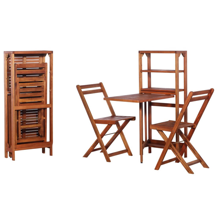 Tidyard Bistro-Set 3-TLG. Massiveholz Sitzgruppe, inkl 1 Lagerregal und 2 Klappstühle, Gartenm?Bel B
