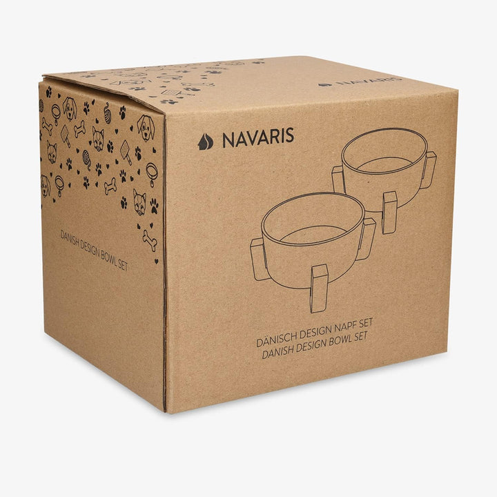 Navaris 2X Futternapf Katze mit Bambus Halter - Futterstation 2X Keramiknapf für Katzen Hunde - Kera
