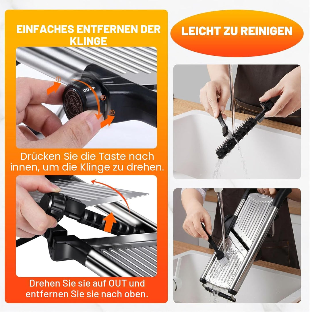 Masthome Gemüsehobel Mandoline, Multifunktion Gemüseschneider Edelstahl mit Schnittfesten Handschuhe