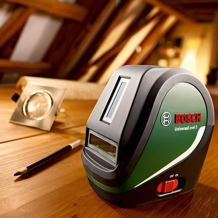 Bosch Kreuzlinienlaser UniversalLevel 3 (Laserkreuz mit zusätzlicher Vertikallinie im 90°-Winkel für