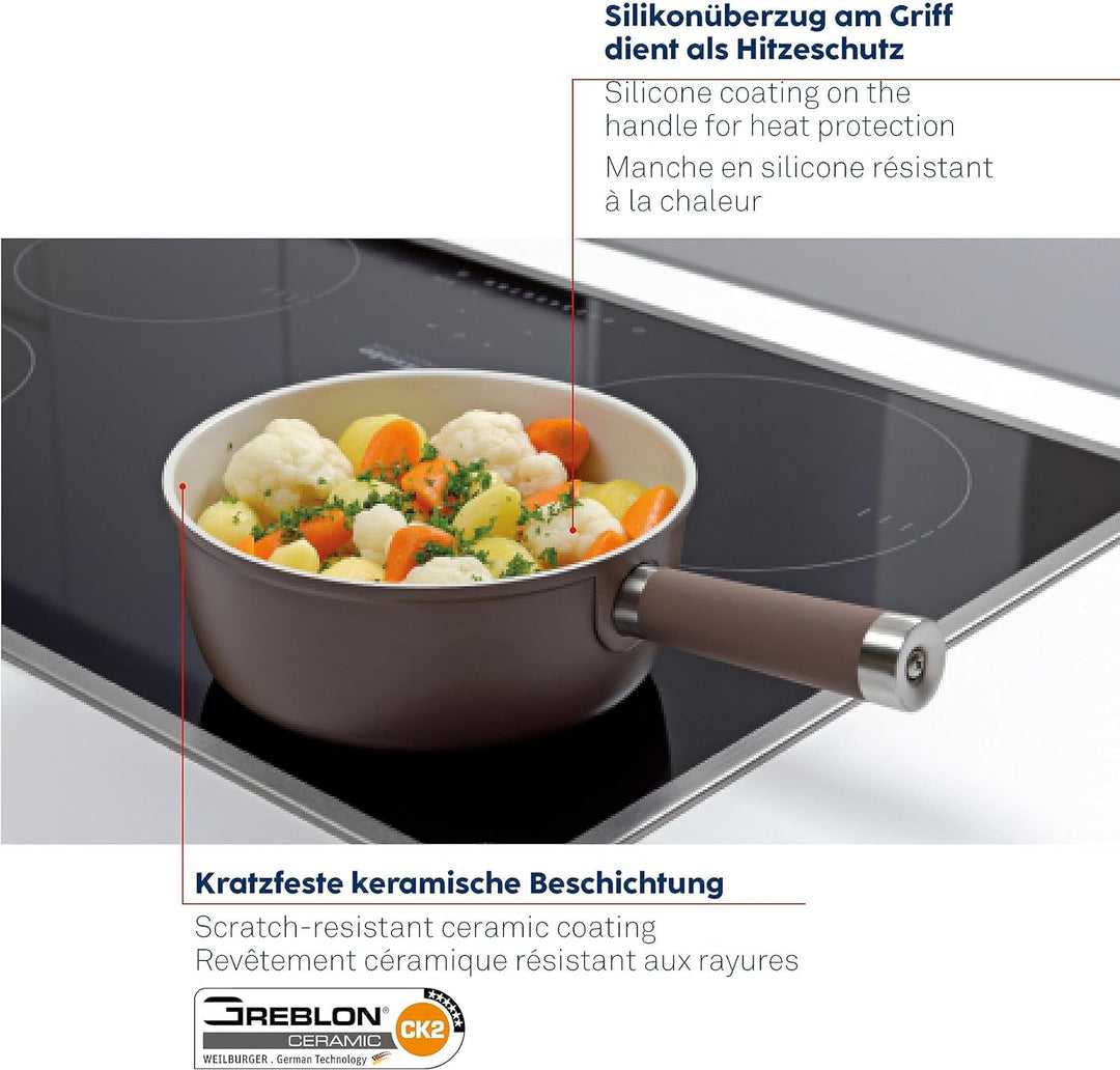 Kela 16571 Käsefondue-Pfanne, Aluguss, Keramisch beschichtet, Induktionsgeeignet, 1 L, Meyrin, grau