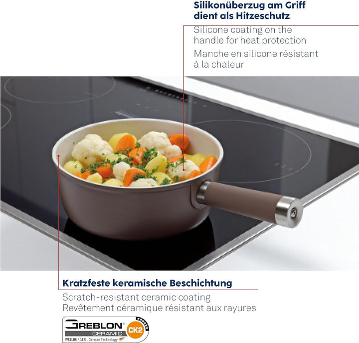 Kela 16571 Käsefondue-Pfanne, Aluguss, Keramisch beschichtet, Induktionsgeeignet, 1 L, Meyrin, grau