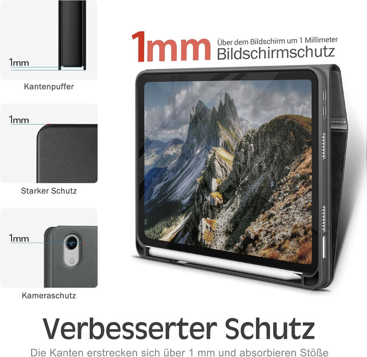 KingBlanc iPad Mini 6 Hülle 2021 8,3 Zoll, Veganes Leder Schutzhülle mit Stifthalter, Auto Schlaf/Wa