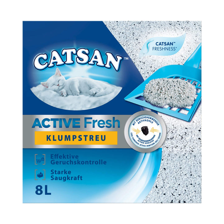 Catsan Katzenstreu Klumpstreu Active Fresh mit Aktivkohle und Frischeduft, 1 Karton (1 x 8l)