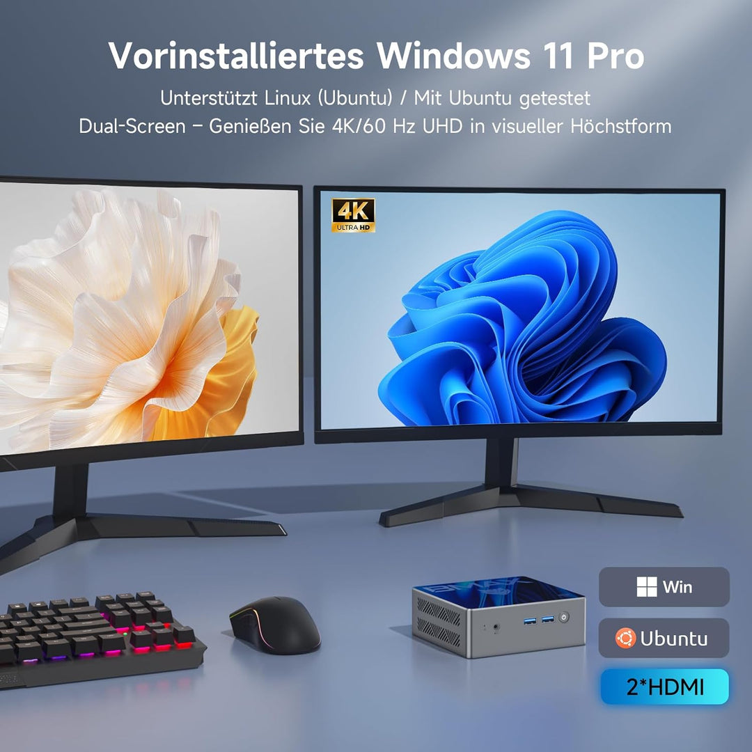 BMAX Mini PC N95(bis zu 3,4GHz) 16GB DDR4 RAM 512GB Intel 12. Gen B4 Kleiner PC, HDMI 4K@60 3-Bildsc