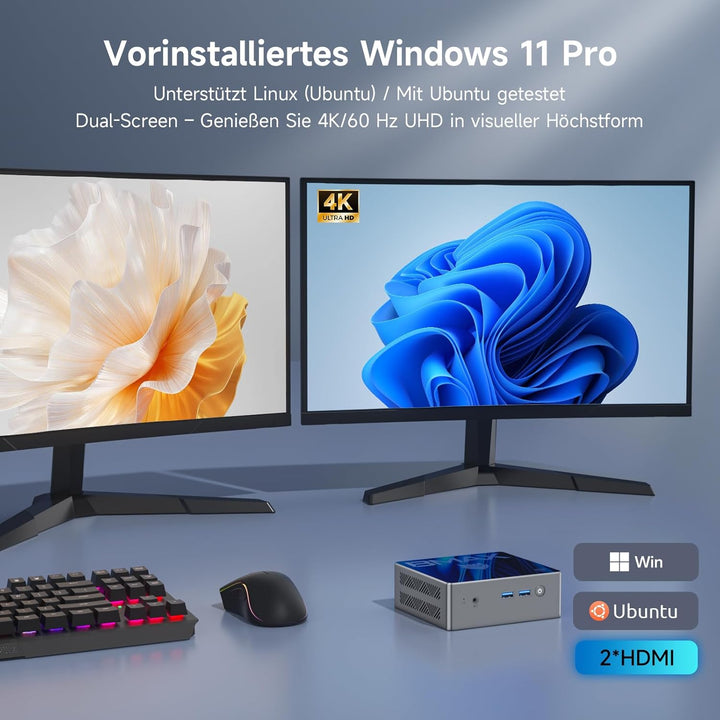 BMAX Mini PC N95(bis zu 3,4GHz) 16GB DDR4 RAM 512GB Intel 12. Gen B4 Kleiner PC, HDMI 4K@60 3-Bildsc
