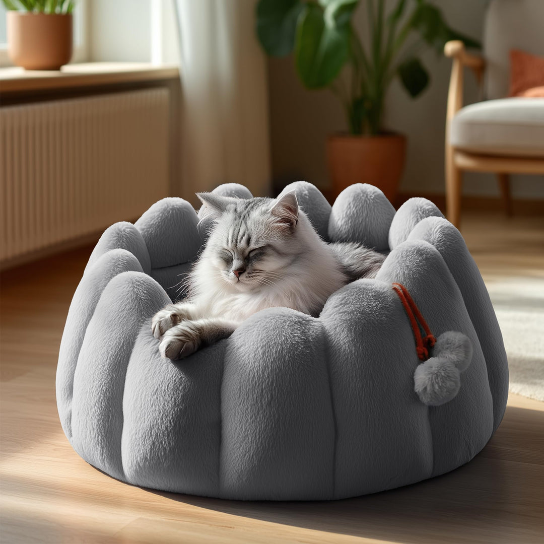 PETNOVO Katzenbett Rund 50 x 50 x 30 cm, Flauschiges Donut Katzenbett aus Kaninchenfell-Optik Plüsch