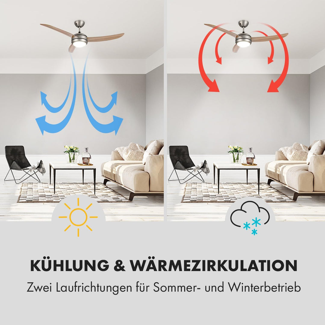 Klarstein El Paso Deckenventilator - 2-in-1: Ventilator & Deckenlampe, Durchmesser: 52" (132 cm), 3