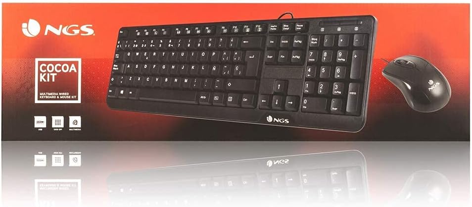 NGS COCOAKIT Set aus Multimedia-Tastatur und optischer Maus mit Kabel, 1000dpi, USB (QWERTY, Portugi