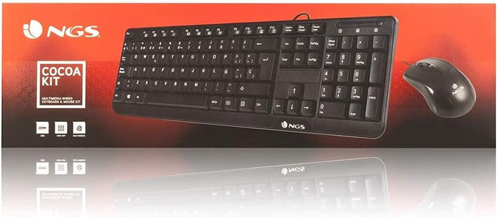 NGS COCOAKIT Set aus Multimedia-Tastatur und optischer Maus mit Kabel, 1000dpi, USB (QWERTY, Portugi