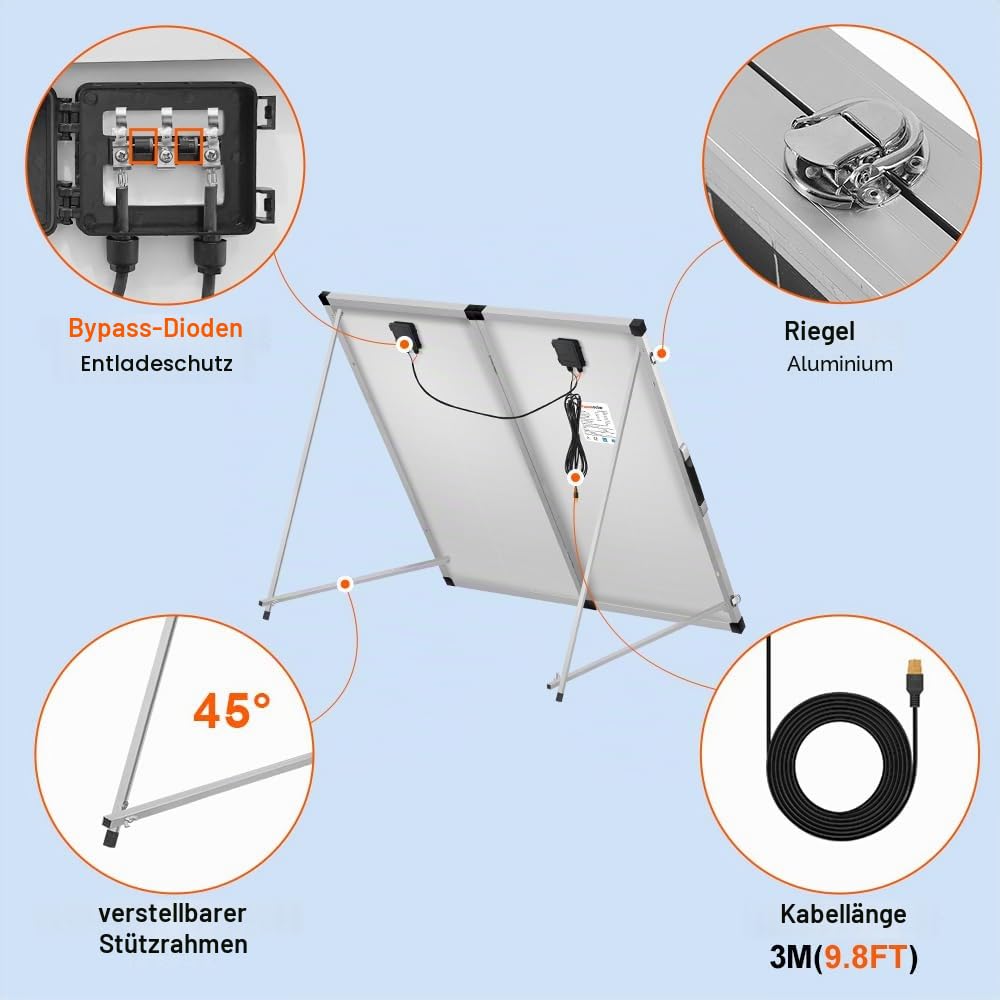 DOKIO Solarkoffer 160W 18V Monokristalline Solarpanel Faltbar mit Solarladeregler (LCD Anzeige + 2 U
