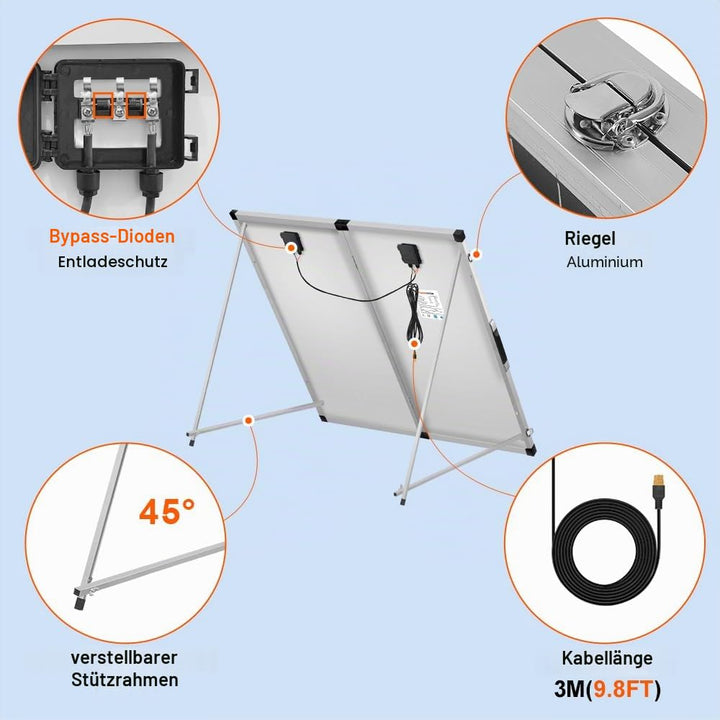 DOKIO Solarkoffer 160W 18V Monokristalline Solarpanel Faltbar mit Solarladeregler (LCD Anzeige + 2 U