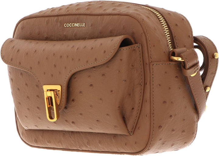 Coccinelle Leder Umhängetasche Beat Ostrich Camera Bag Nocciola, Nocciola