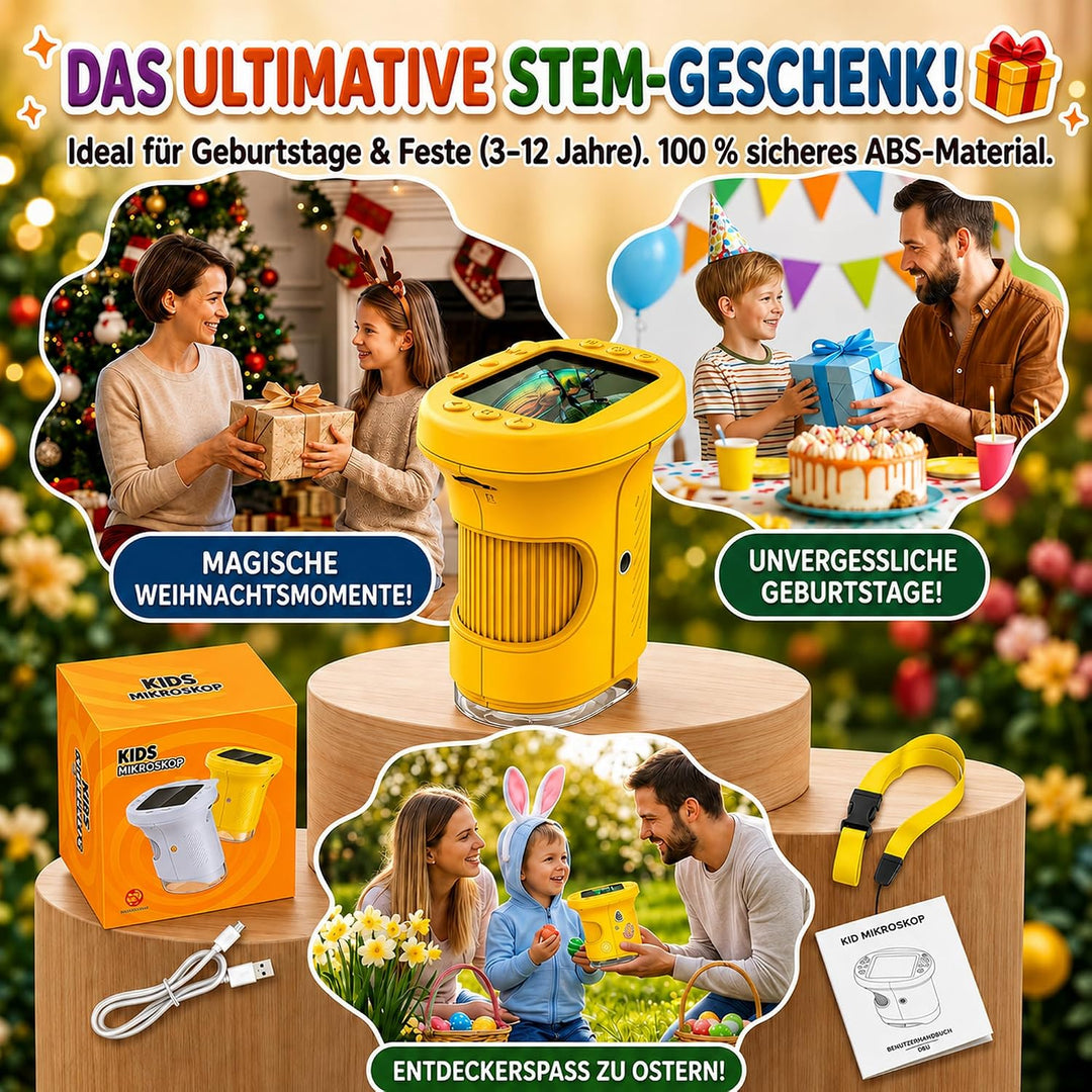 Mikroskop für Kinder, 1000X 4K Tragbares Digitales Mikroskop mit 2,4″ IPS-Display &amp; 8 LED, USB-aufla