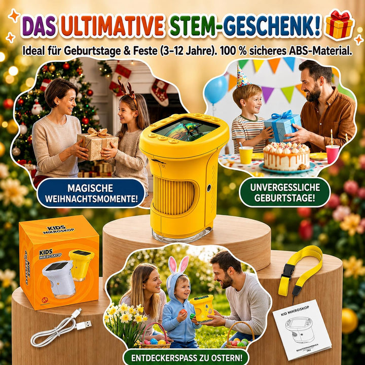Mikroskop für Kinder, 1000X 4K Tragbares Digitales Mikroskop mit 2,4″ IPS-Display &amp; 8 LED, USB-aufla