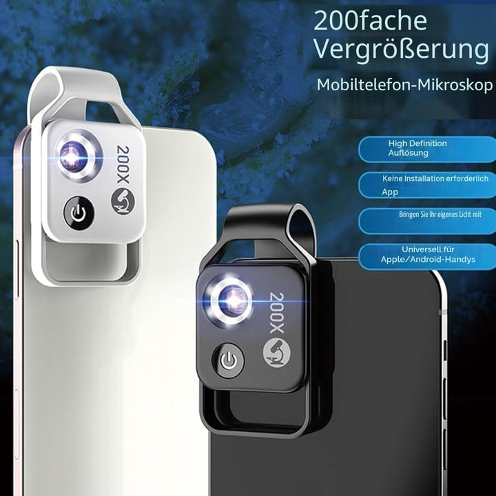 200 x Handy-Mikroskop-Objektiv mit LED-Licht, tragbares digitales Mikroskop für Kinder, Handmikrosko