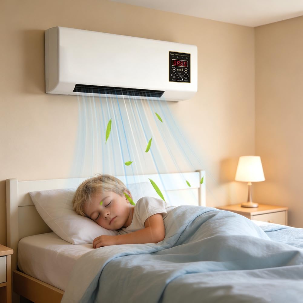Tragbarer Ventilator 2000W Mobil mit Kühlen & Heizen, Fernbedienung, 8h-Timer, Flüsterleise für Schl