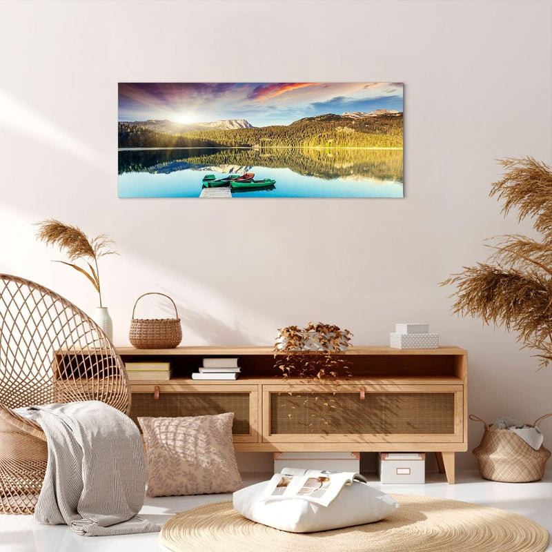 Panorama Bilder auf Leinwand 100x40cm Leinwandbild See Berge Wasser Gross Wanddeko Bild Schlafzimmer