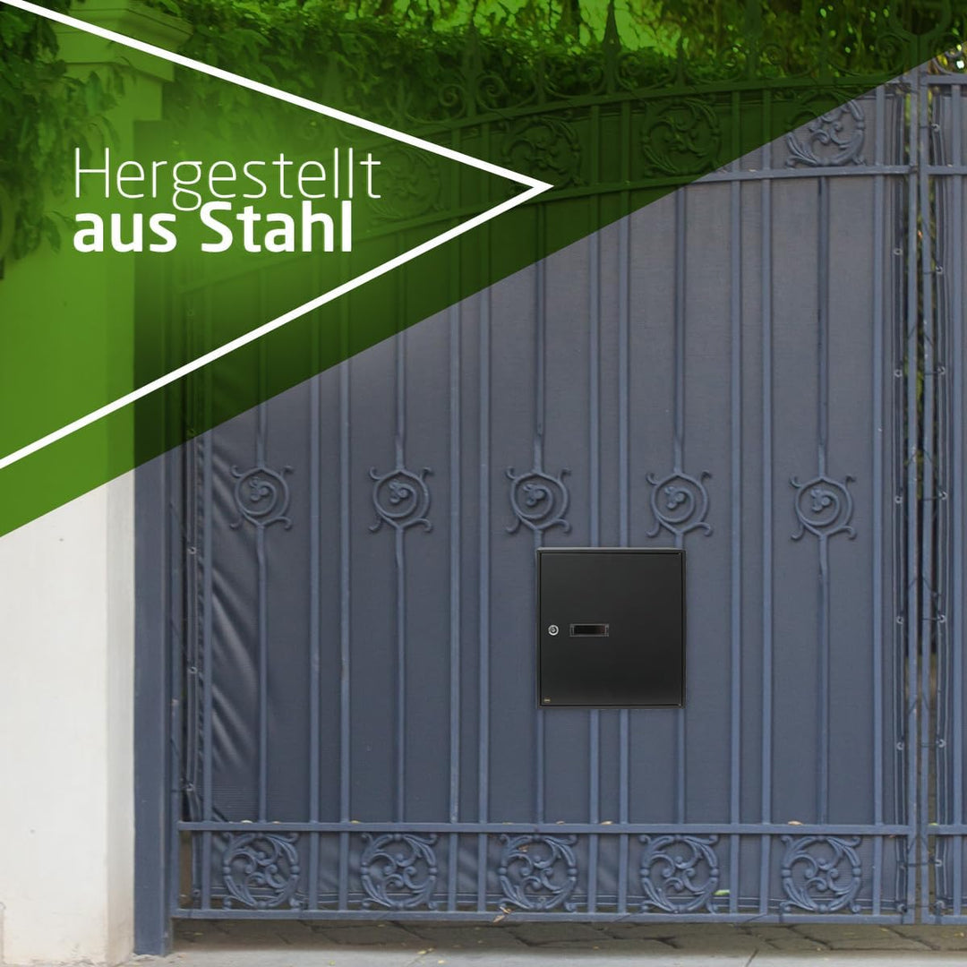 Amig 12372 - Innentür-Briefkasten Modell 6, aus Stahl, Farbe Schwarz, Masse 40 x 36 x 10 cm, DIN-A4-