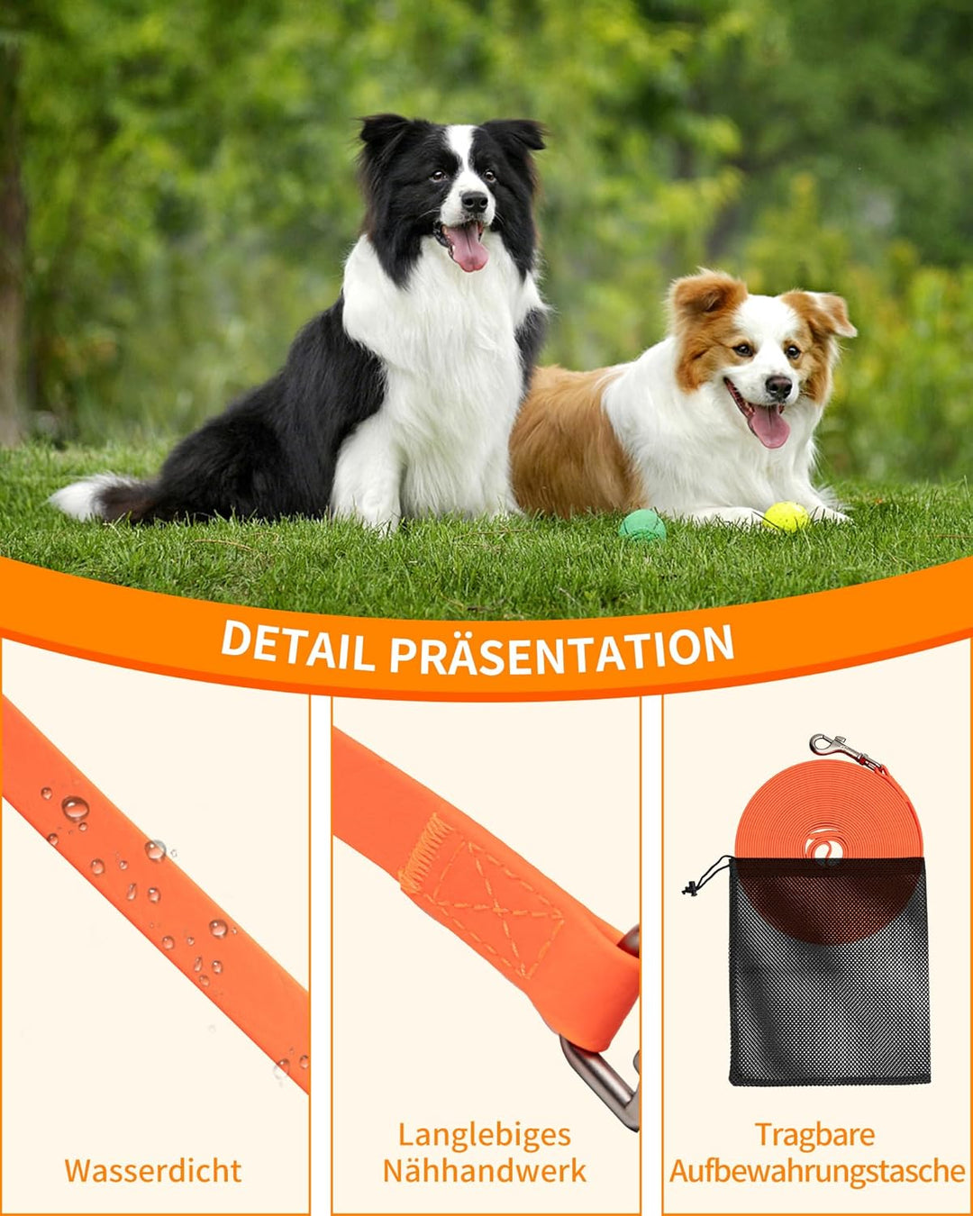 Toozey Schleppleine für Hunde, 5m / 10m / 15m / 20m Schleppleine mit Handschlaufe und Netztasche, Wa