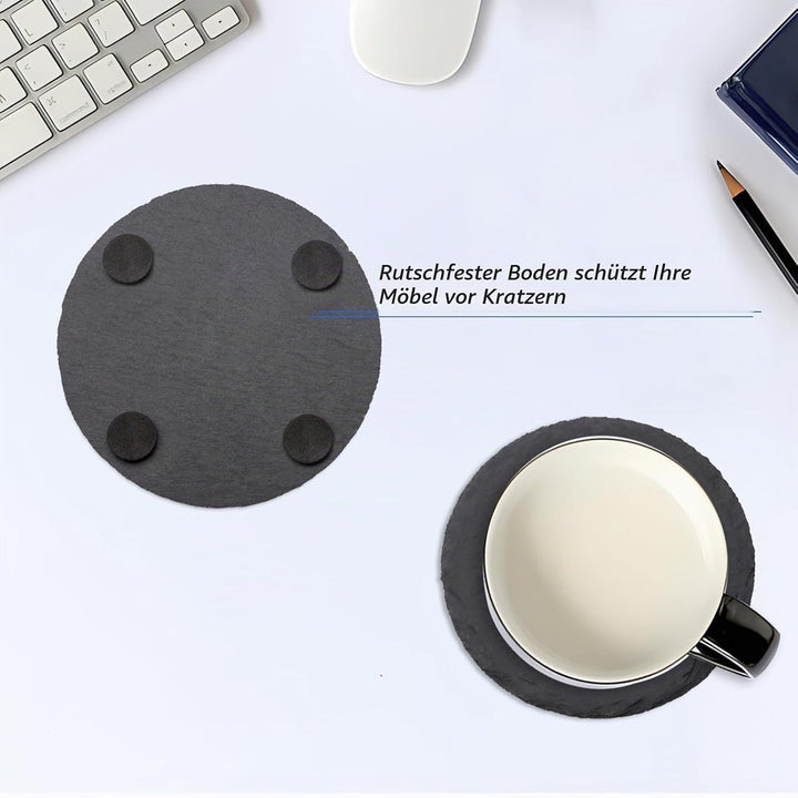 24 Stück runde Schiefer-Getränkeuntersetzer, VIBRATITE 10,2 cm, schwarzer Schieferstein-Untersetzer