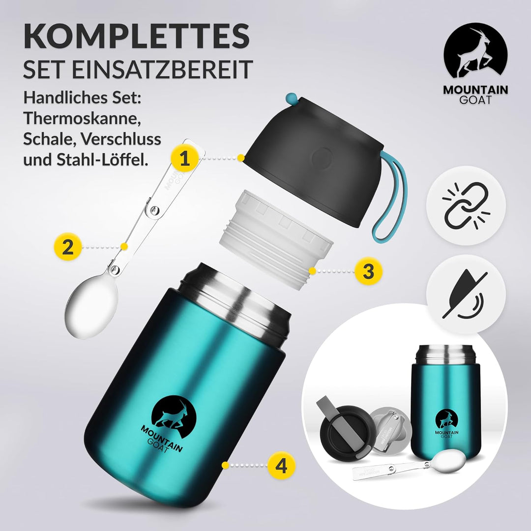 MOUNTAIN GOAT Thermobehälter für Essen 720ml, Speisegefäss mit Klapplöffel aus Edelstahl, Warmhalteb