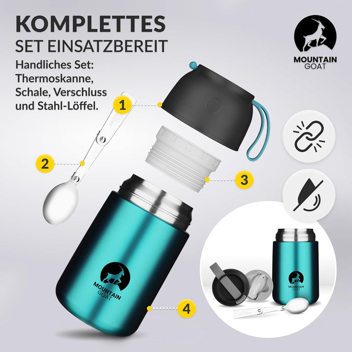 MOUNTAIN GOAT Thermobehälter für Essen 720ml, Speisegefäss mit Klapplöffel aus Edelstahl, Warmhalteb