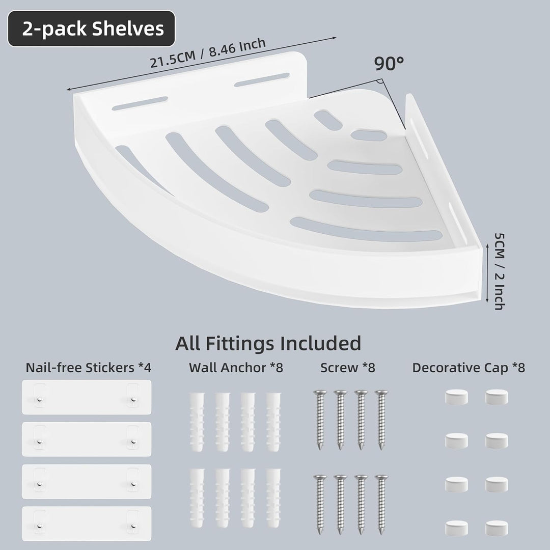 Weiss Duschablage Ecke 2er-Set - Rostfreier Duschregal Ohne Bohren aus Aluminiumlegierung, Shampoo H