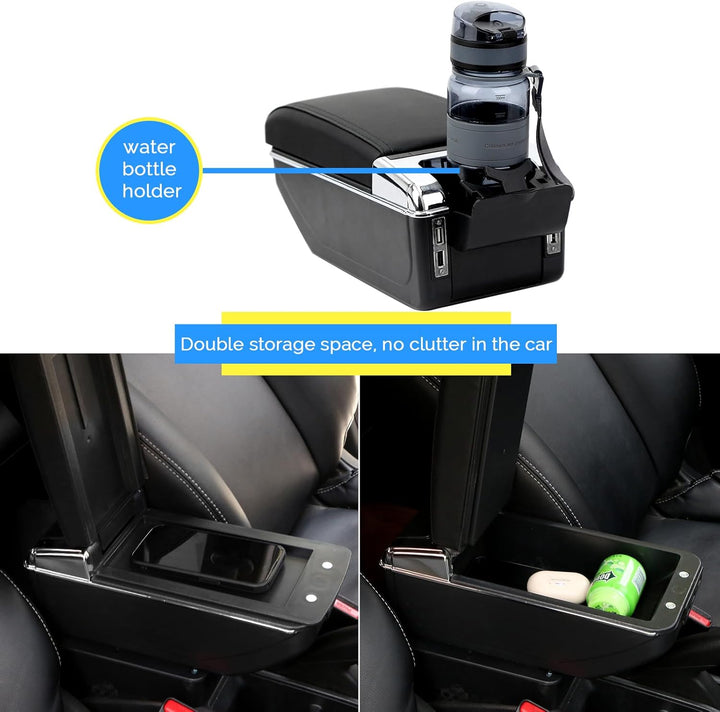 Armlehne kompatibel mit Fiat 500 Mittelkonsole Aufbewahrungsbox Drehbar Mit Aschenbecher und Getränk