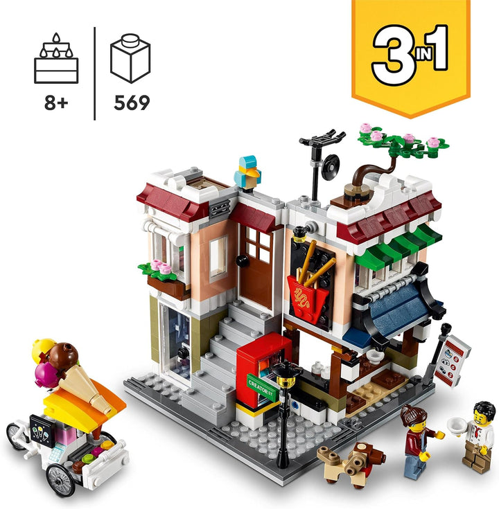 LEGO 31131 Creator Nudelladen, Fahrradladen und Spielhalle, 3in1 Konstruktionsspielzeug mit Zubehör