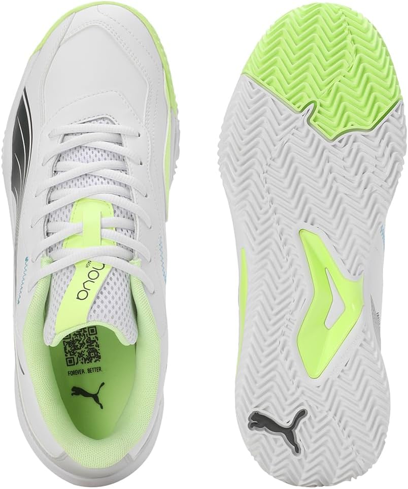PUMA Unisex Nova SmashTennis Shoe 38 EU Puma White Luminous Blue Fizzy Apple Shadow Gray, 38 EU Puma