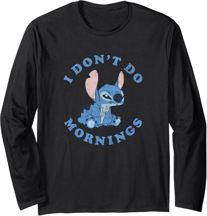 Disney Lilo & Stitch Distressed Stitch I Don't Do Mornings! Langarmshirt