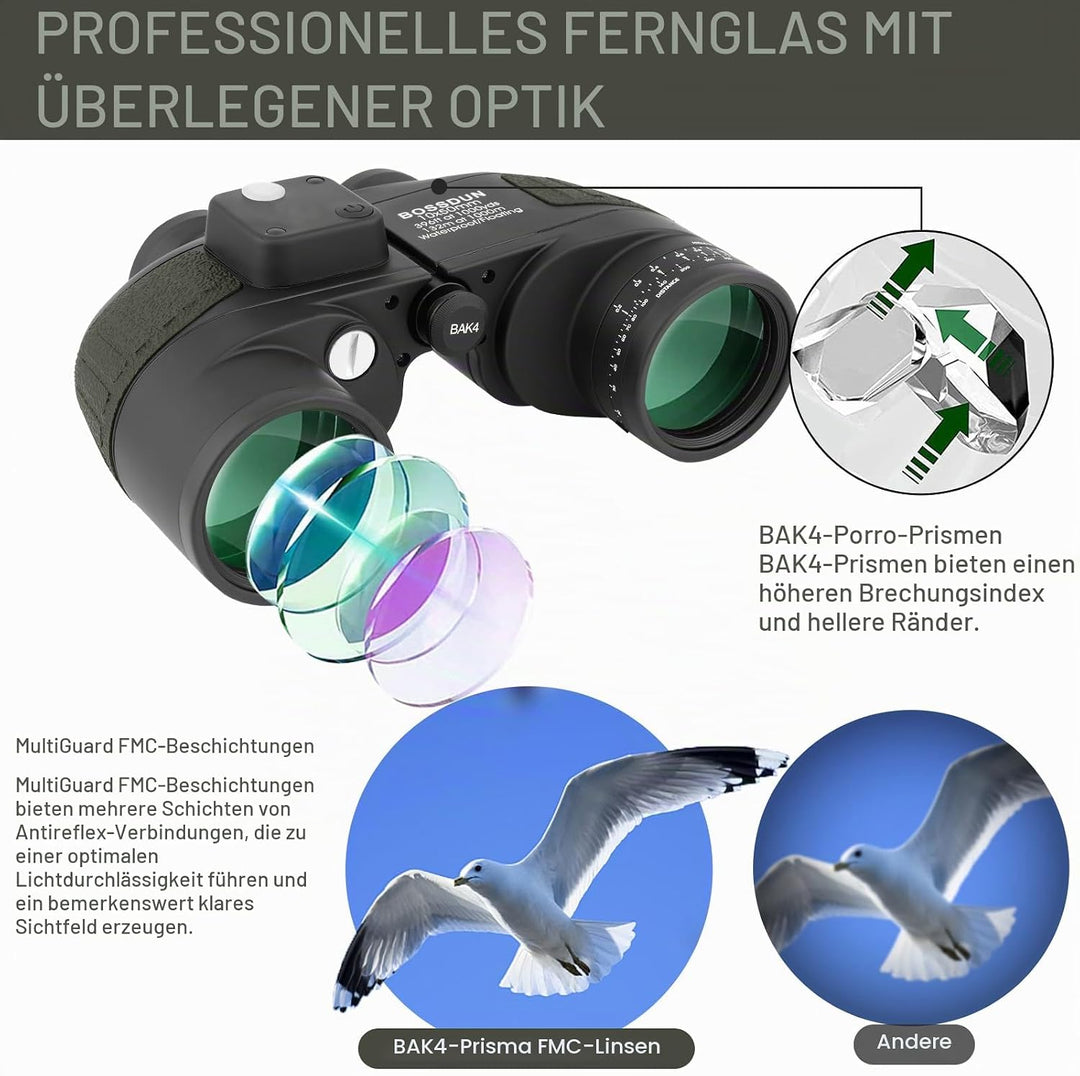 10x50 Fernglas,Fernglas mit Nachtsicht Entfernungsmesser und Kompass, für Wassersport-Enthusiasten u