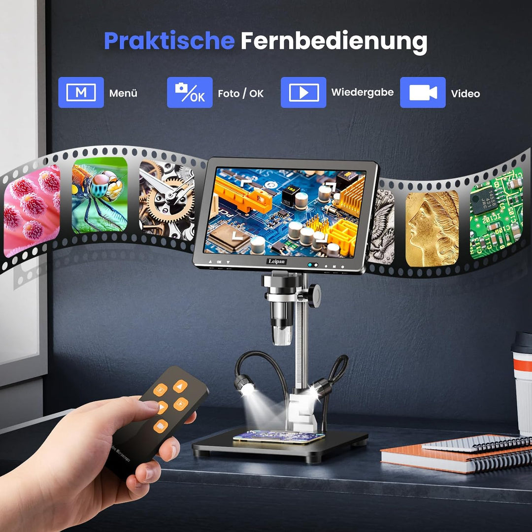 Digital Mikroskop 10,1" HD Bildschirm, 1200x Lötmikroskop mit Fernbedienung 10,1 Zoll, 10,1 Zoll
