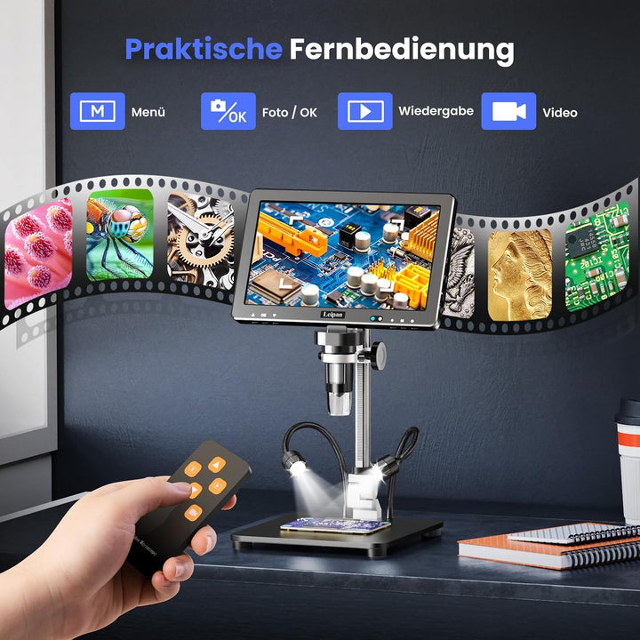 Digital Mikroskop 10,1" HD Bildschirm, 1200x Lötmikroskop mit Fernbedienung 10,1 Zoll, 10,1 Zoll