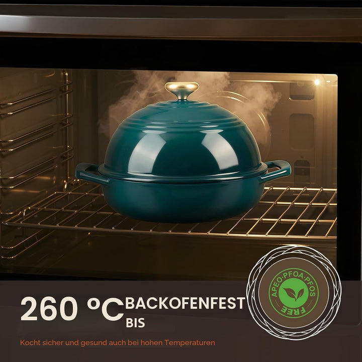 Overmont Gusseisen Topf Emaille Brotbacktopf - 5.7L Bräter Schmortopf mit Deckel und Kochbuch – für