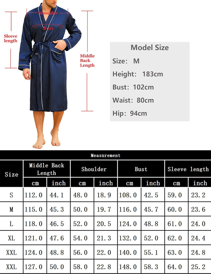 Bresdk Morgenmantel Herren Satin Kimono Robe Lang Leichter Bademantel für Männer L Dunkelgrau, L Dun