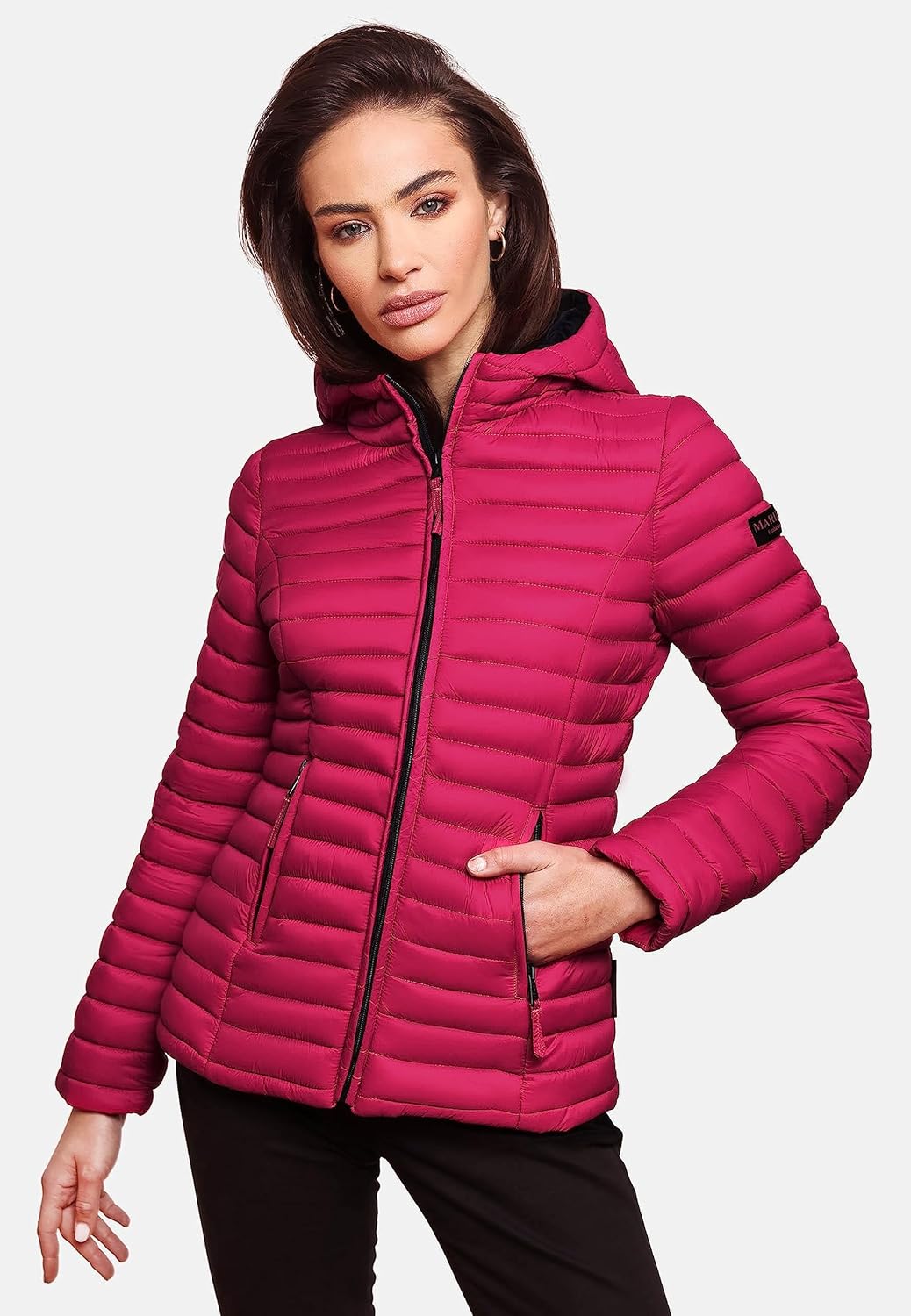 MARIKOO Damen leichte Übergangsjacke Steppjacke mit Kapuze Asraa XS-3XL S Fuchsia, S Fuchsia