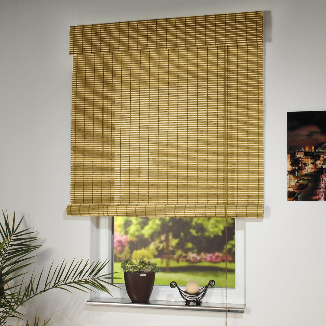 JalousieCrew Holzrollo Farbe Natur Breite 80-160 cm Länge 170 cm Seitenzug Fenster Tür Rollos (80 x